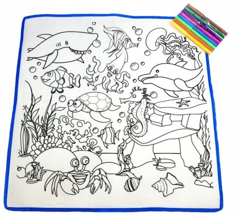 ⁦Coloring Mat + 12 Coloring Pen - Sea⁩ - الصورة ⁦2⁩